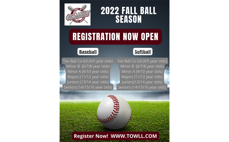 2022 Fall Ball Registration NOW OPEN! Button on Header